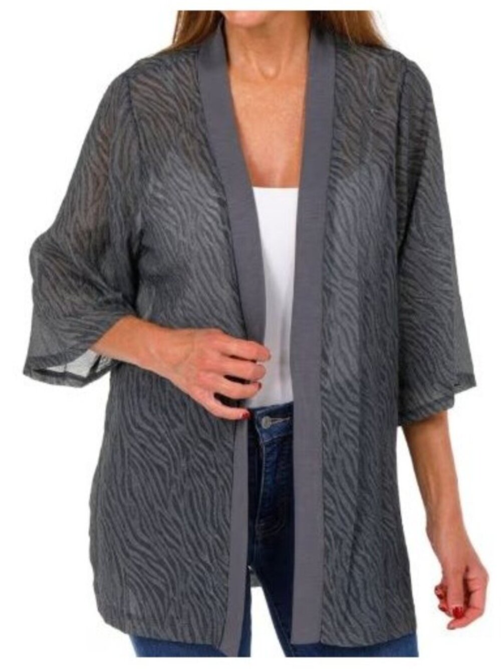 NY Collection Embossed Open Front Cardigan SMALL